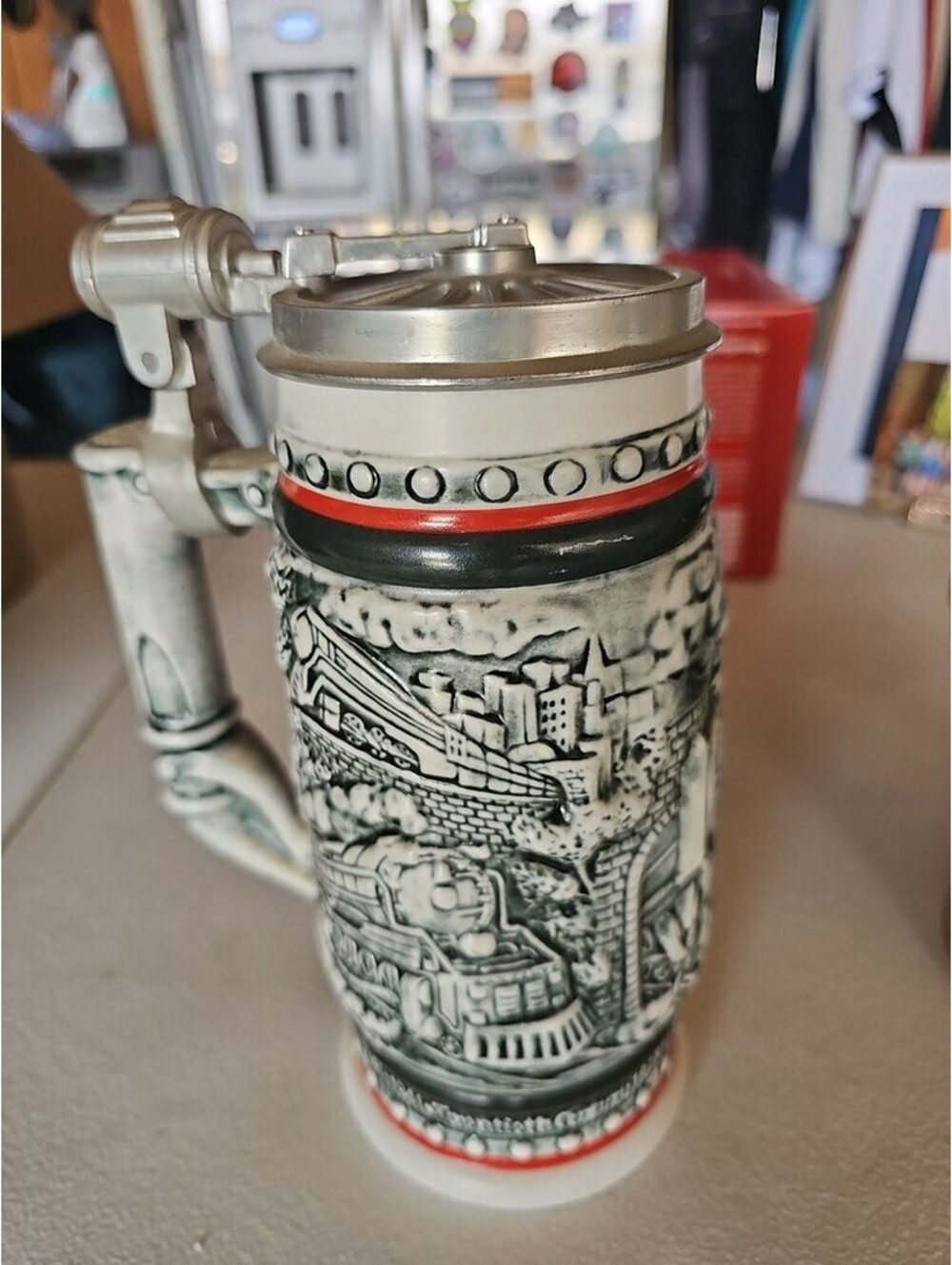 Avon 1982 Ceramic Beer Stein with Pewter Lid